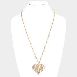 Crystal Pave Heart Pendant Long Necklace