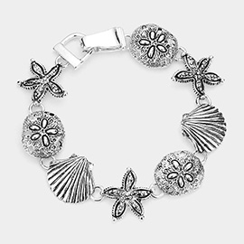 Antique Metal Starfish Sand Dollar Shell Link Magnetic Bracelet