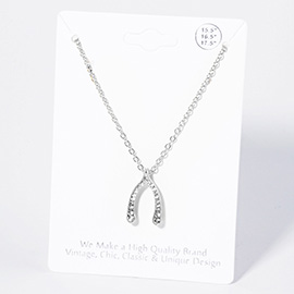 Crystal Rhinestone Paved Wishbone Pendant Necklace