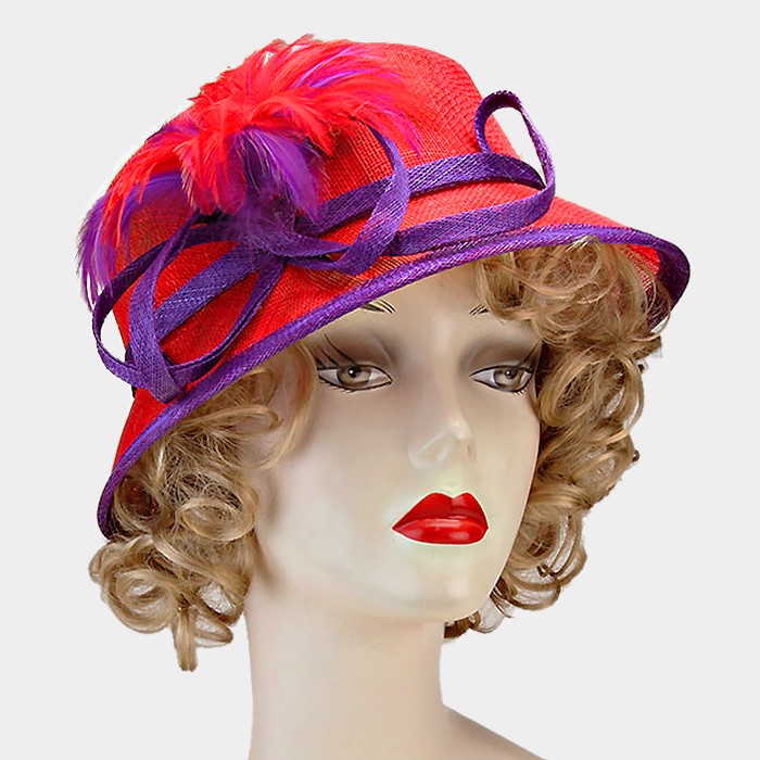 Dressy Feather Curl Bow Sinamay Hat