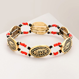 LIVE LAUGH LOVE Message Pendant Accented Beads Stretch Bracelet