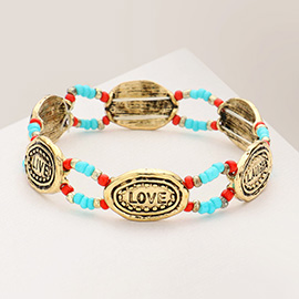 LIVE LAUGH LOVE Message Pendant Accented Beads Stretch Bracelet