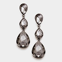 Triple Glass Crystal Teardrop Evening Earrings