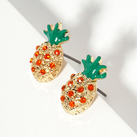 Crystal Enamel Pineapple Stud Earrings