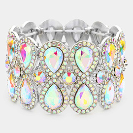 Double Teardrop Glass Crystal Stretch Evening Bracelet
