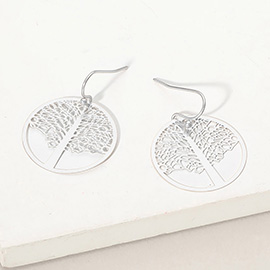 Brass Matte Metal Tree of Life Filigree Dangle Earrings