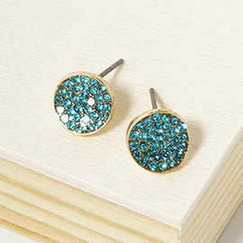 Crystal Pave Round Disc Stud Earrings