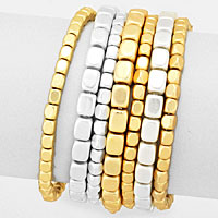 7 PCS - Metal bead stack stretch bracelets