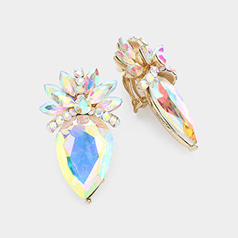 Floral Teardrop Crystal Clip On Earrings