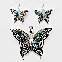 Butterfly Abalone Embedded Pendant Set