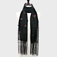 Ribbon Flower Accented Scarf