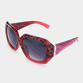 Crystal Accented Retro Leopard Frame Sunglasses