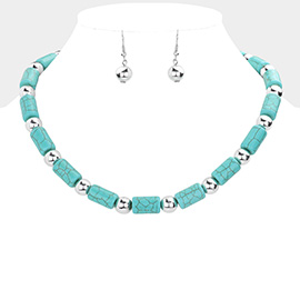 Metal Ball Accented Turquoise Necklace