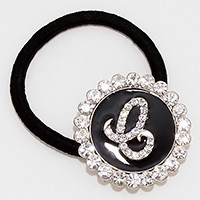 'E' Crystal Accented Monogram Ponytail Hair Band