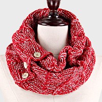 Button Accented Two Tone Knit Infinity Snood Scarf
