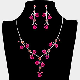 Rhinestone Embellished Rose Flower Cluster Vine Necklace