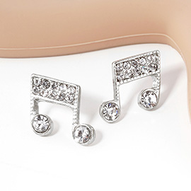 Crystal Paved Music Note Stud Earrings