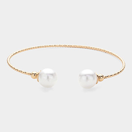 Brass Metal Pearl Tip Cuff Bracelet