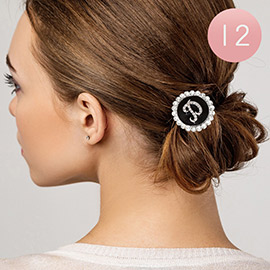 -D- 12PCS - Crystal Accented Monogram Ponytail Hair Bands