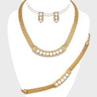 3-PCS Crystal Rhinestone Necklace Jewelry Set