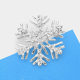 Crystal Accented Snow Flake Brooch Pin