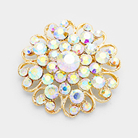 Floral Heart Crystal Rhinestone Brooch