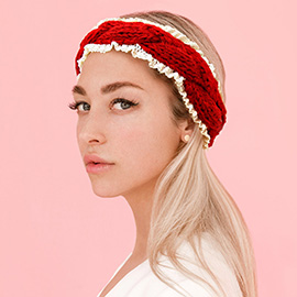 Braided Cable Knit Lace Earmuff Headband