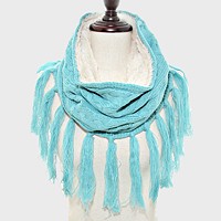 Fleece Lined Cable Knit Snood Scarf with Tassel