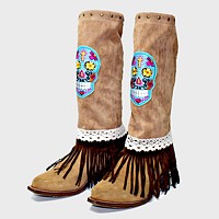 1-Pair Day of the Dead Skull Suede Fringe Boot Toppers