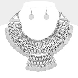 Chunky Metal Chain Disc Cluster Armor Bib Necklace