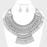 Chunky Metal Chain Disc Cluster Armor Bib Necklace