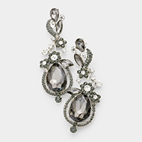 Floral Vine Teardrop Crystal Rhinestone Evening Earrings