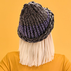 Color Block Big Loop Yarn Knit Beanie Hat