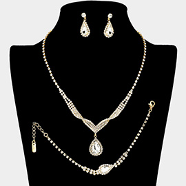 Crystal Rhinestone Teardrop Pendant Necklace Jewelry Set