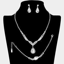 Crystal Rhinestone Teardrop Necklace Jewelry Set