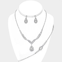 3-PCS Crystal Rhinestone Teardrop Necklace Jewelry Set