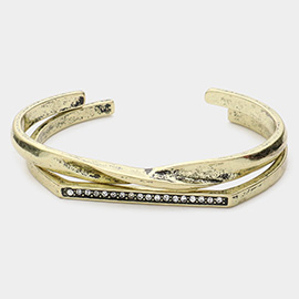 Layered Crystal Detail Vintage Metal Cuff Bracelet