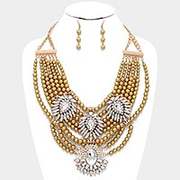 Crystal Statement Multi Pearl Strand Bib Necklace