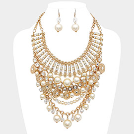 Draped Crystal Pearl Bib Necklace