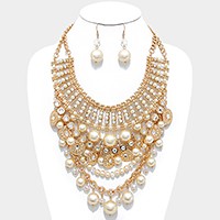 Draped Crystal Pearl Bib Necklace