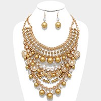 Draped Crystal Pearl Bib Necklace