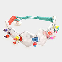 Colorful Thread Bead Hammered Metal Bracelet