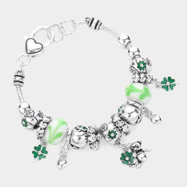 St Patricks Day Multi-Bead Clover Charm Bracelet