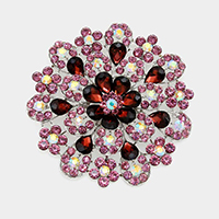 Oversized Flower Crystal Pave Pin Brooch