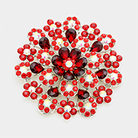 Oversized Flower Crystal Pave Pin Brooch