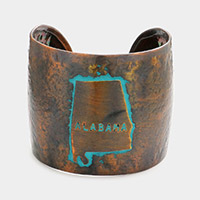 Alabama State map Hammered Wide Metal Cuff Bracelet