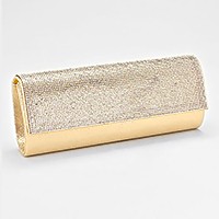 Crystal Cover Shimmery Evening Clutch Bag with Metal Chain Strap