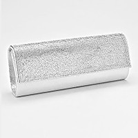Crystal Cover Shimmery Evening Clutch Bag with Metal Chain Strap