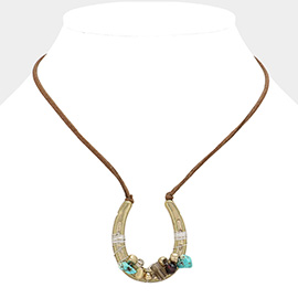Beaded Horseshoe Suede Cord Necklace