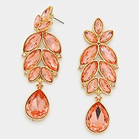 Crystal rhinestone teardrop leaf evening earrings